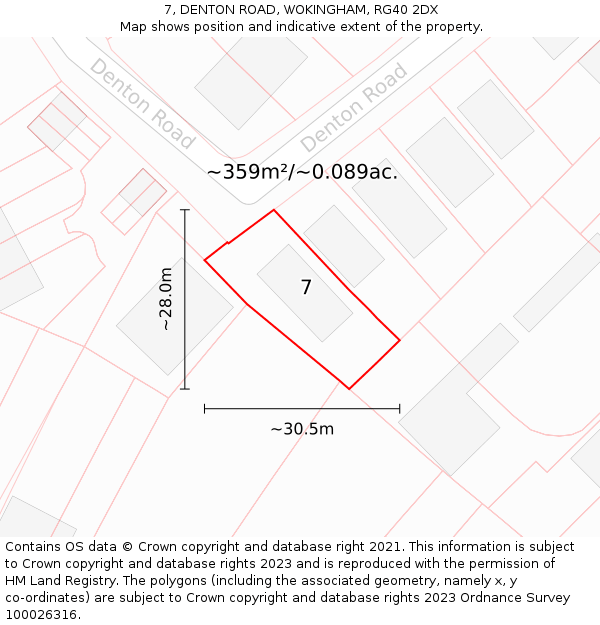 7, DENTON ROAD, WOKINGHAM, RG40 2DX: Plot and title map