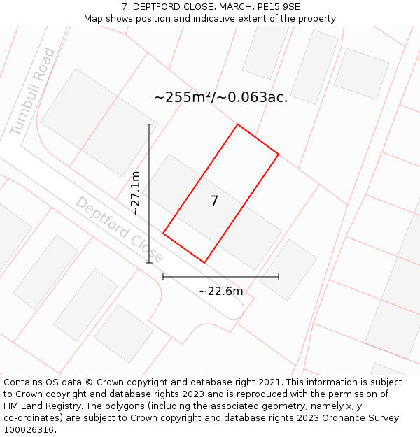 7, DEPTFORD CLOSE, MARCH, PE15 9SE: Plot and title map