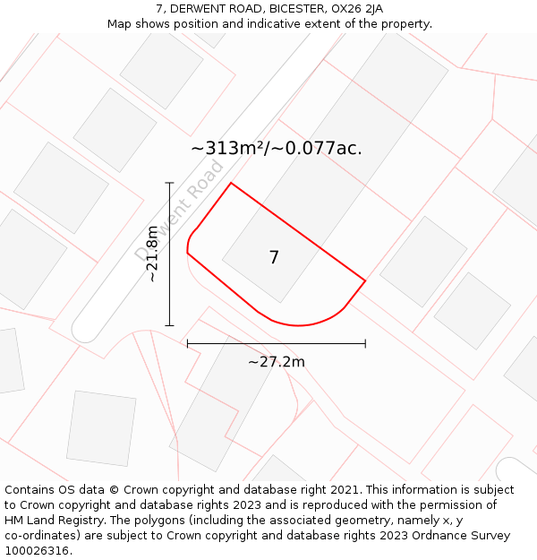 7, DERWENT ROAD, BICESTER, OX26 2JA: Plot and title map