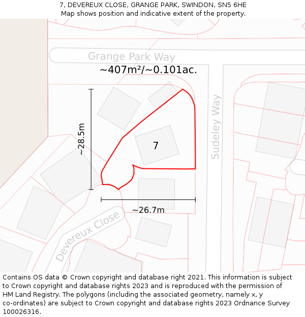 7, DEVEREUX CLOSE, GRANGE PARK, SWINDON, SN5 6HE: Plot and title map