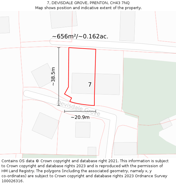 7, DEVISDALE GROVE, PRENTON, CH43 7NQ: Plot and title map