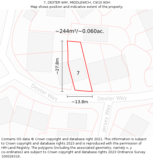 7, DEXTER WAY, MIDDLEWICH, CW10 9GH: Plot and title map