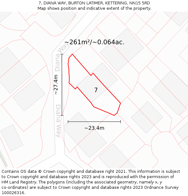 7, DIANA WAY, BURTON LATIMER, KETTERING, NN15 5RD: Plot and title map