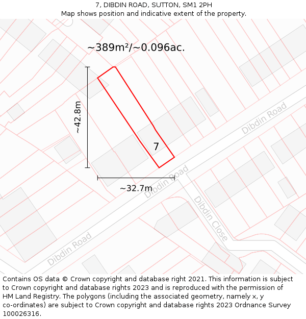 7, DIBDIN ROAD, SUTTON, SM1 2PH: Plot and title map