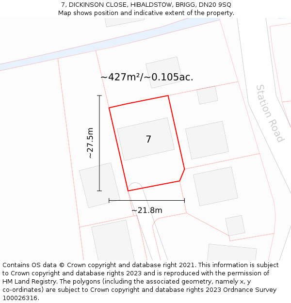 7, DICKINSON CLOSE, HIBALDSTOW, BRIGG, DN20 9SQ: Plot and title map