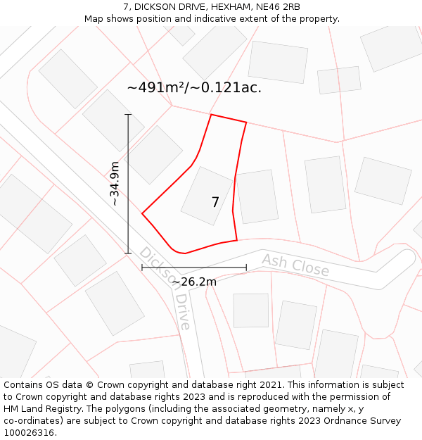 7, DICKSON DRIVE, HEXHAM, NE46 2RB: Plot and title map