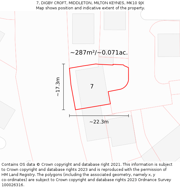 7, DIGBY CROFT, MIDDLETON, MILTON KEYNES, MK10 9JX: Plot and title map