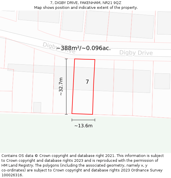 7, DIGBY DRIVE, FAKENHAM, NR21 9QZ: Plot and title map