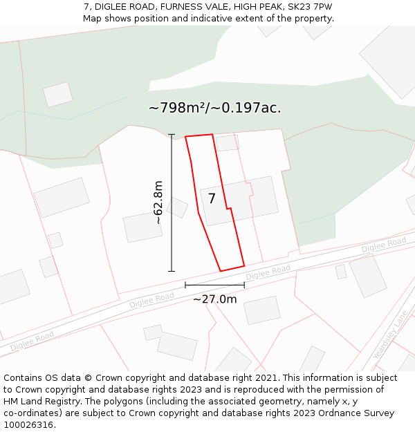 7, DIGLEE ROAD, FURNESS VALE, HIGH PEAK, SK23 7PW: Plot and title map
