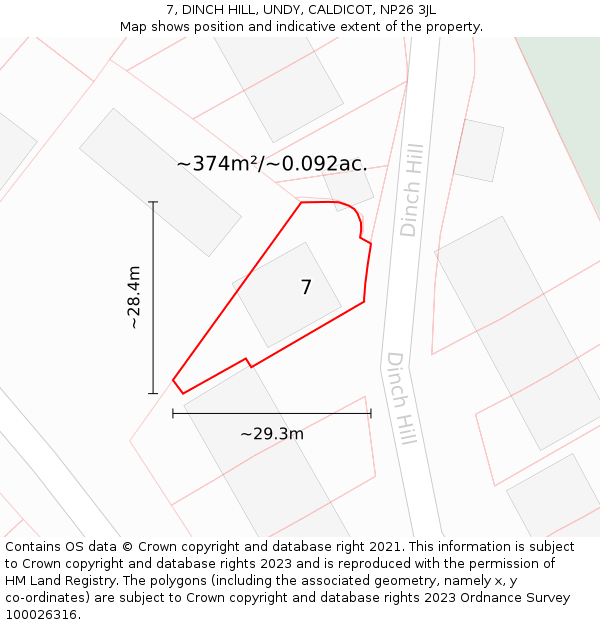 7, DINCH HILL, UNDY, CALDICOT, NP26 3JL: Plot and title map