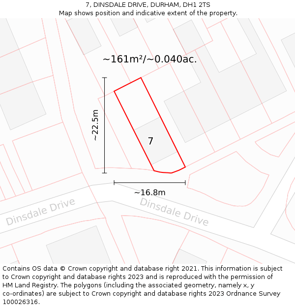 7, DINSDALE DRIVE, DURHAM, DH1 2TS: Plot and title map