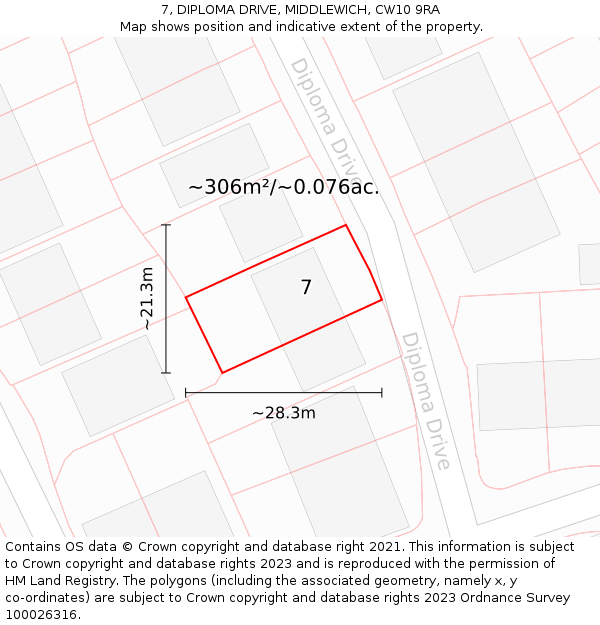 7, DIPLOMA DRIVE, MIDDLEWICH, CW10 9RA: Plot and title map