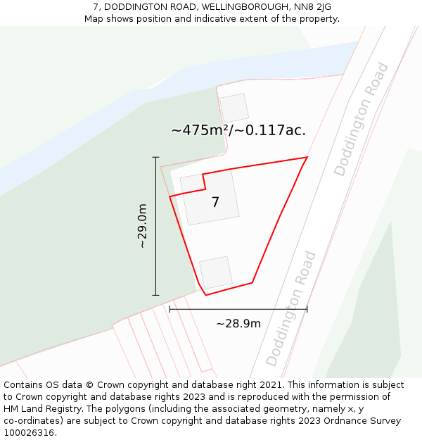 7, DODDINGTON ROAD, WELLINGBOROUGH, NN8 2JG: Plot and title map