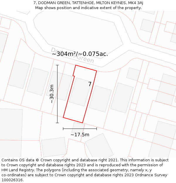 7, DODMAN GREEN, TATTENHOE, MILTON KEYNES, MK4 3AJ: Plot and title map