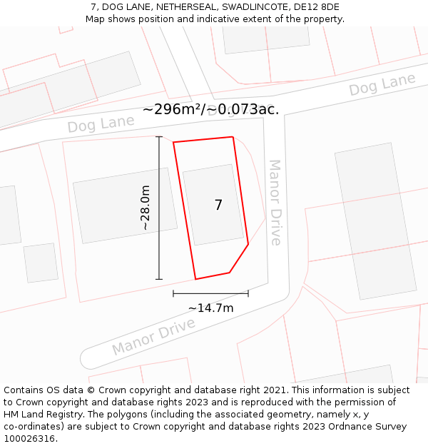 7, DOG LANE, NETHERSEAL, SWADLINCOTE, DE12 8DE: Plot and title map