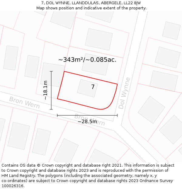 7, DOL WYNNE, LLANDDULAS, ABERGELE, LL22 8JW: Plot and title map