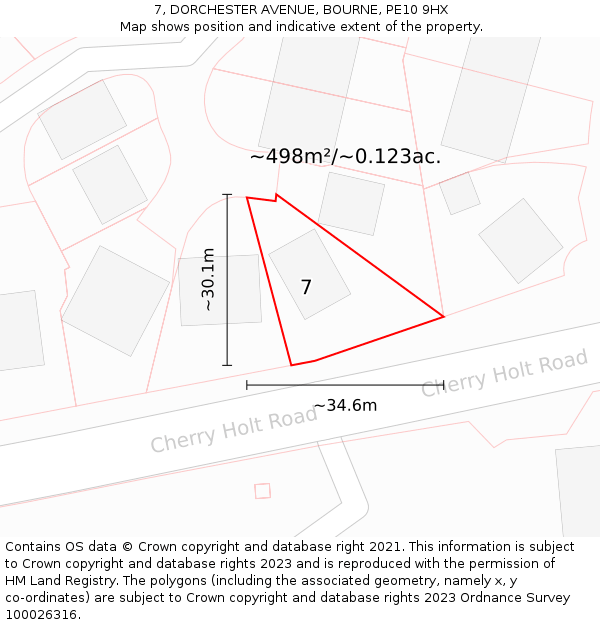 7, DORCHESTER AVENUE, BOURNE, PE10 9HX: Plot and title map