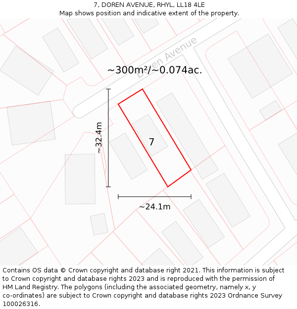 7, DOREN AVENUE, RHYL, LL18 4LE: Plot and title map