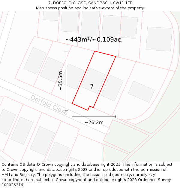 7, DORFOLD CLOSE, SANDBACH, CW11 1EB: Plot and title map