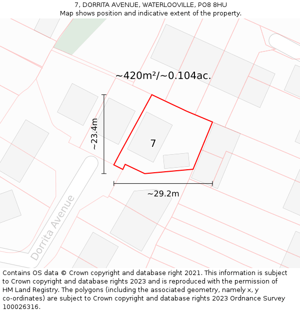 7, DORRITA AVENUE, WATERLOOVILLE, PO8 8HU: Plot and title map