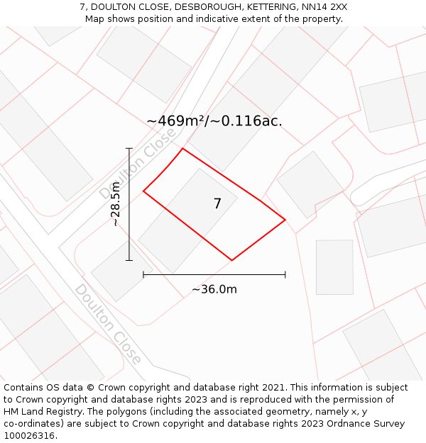 7, DOULTON CLOSE, DESBOROUGH, KETTERING, NN14 2XX: Plot and title map