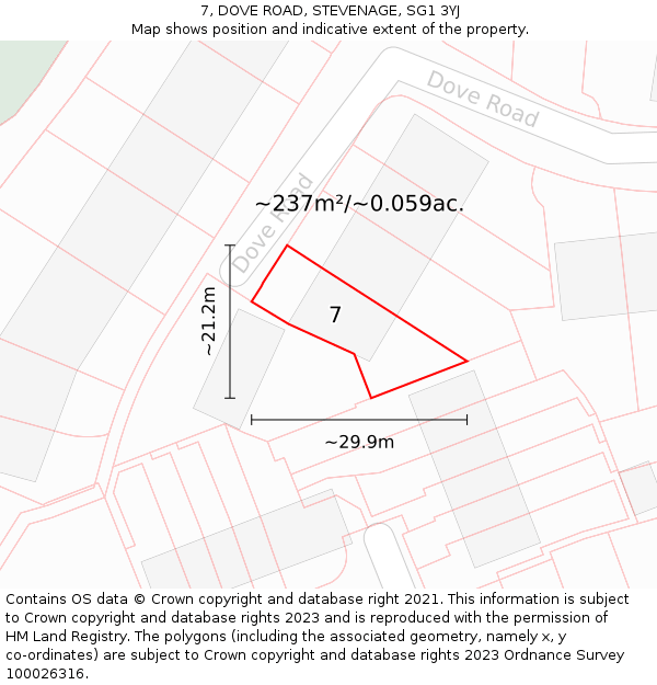 7, DOVE ROAD, STEVENAGE, SG1 3YJ: Plot and title map