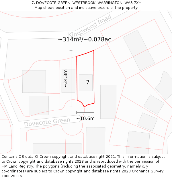 7, DOVECOTE GREEN, WESTBROOK, WARRINGTON, WA5 7XH: Plot and title map