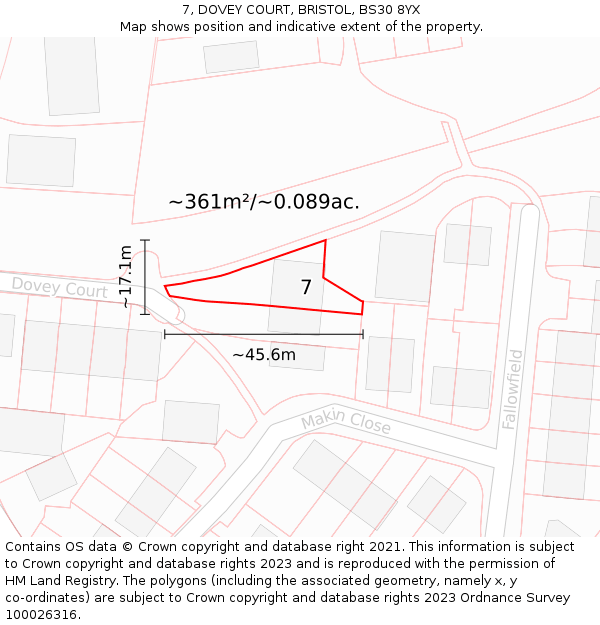 7, DOVEY COURT, BRISTOL, BS30 8YX: Plot and title map