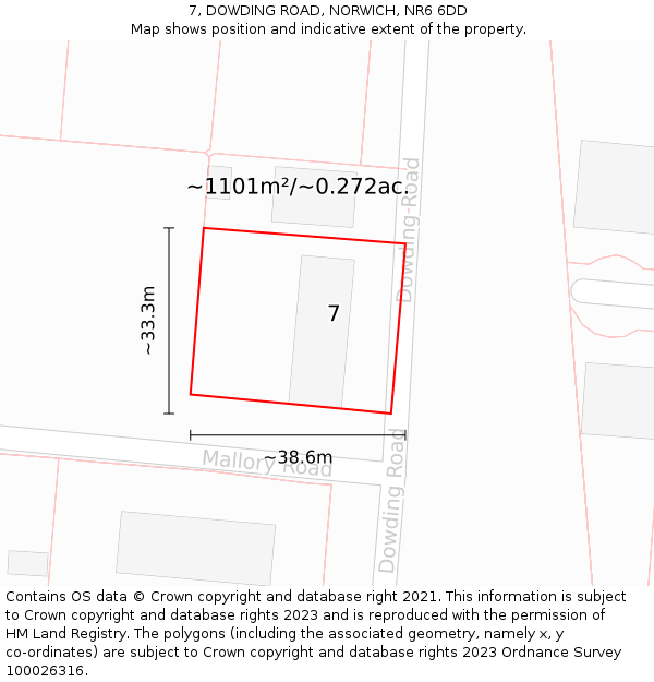 7, DOWDING ROAD, NORWICH, NR6 6DD: Plot and title map