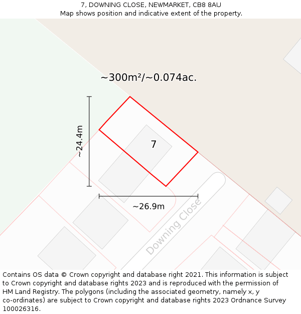 7, DOWNING CLOSE, NEWMARKET, CB8 8AU: Plot and title map