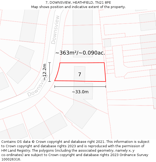 7, DOWNSVIEW, HEATHFIELD, TN21 8PE: Plot and title map