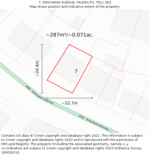 7, DRACAENA AVENUE, FALMOUTH, TR11 2EG: Plot and title map