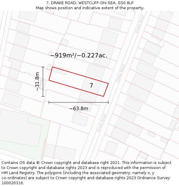 7, DRAKE ROAD, WESTCLIFF-ON-SEA, SS0 8LP: Plot and title map