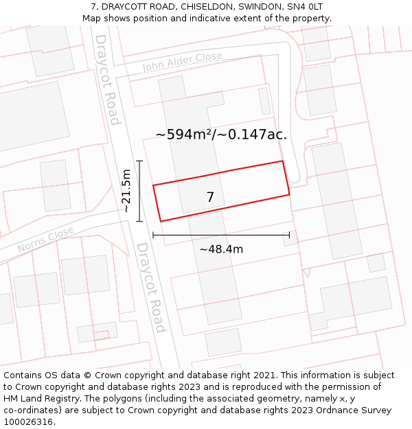 7, DRAYCOTT ROAD, CHISELDON, SWINDON, SN4 0LT: Plot and title map