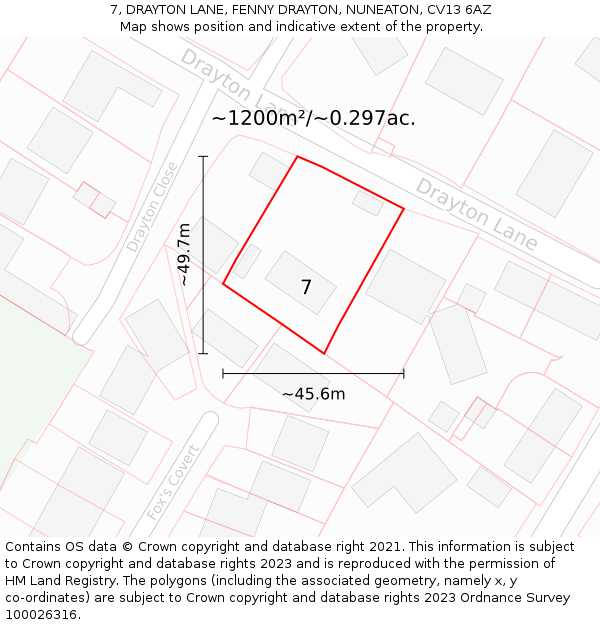 7, DRAYTON LANE, FENNY DRAYTON, NUNEATON, CV13 6AZ: Plot and title map