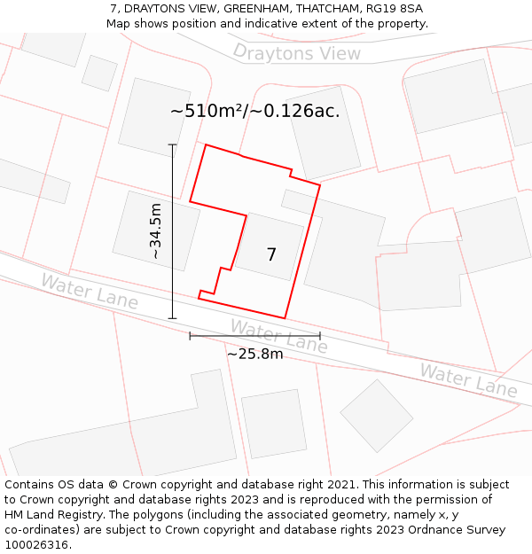 7, DRAYTONS VIEW, GREENHAM, THATCHAM, RG19 8SA: Plot and title map