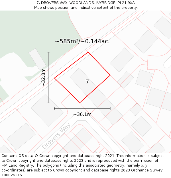 7, DROVERS WAY, WOODLANDS, IVYBRIDGE, PL21 9XA: Plot and title map