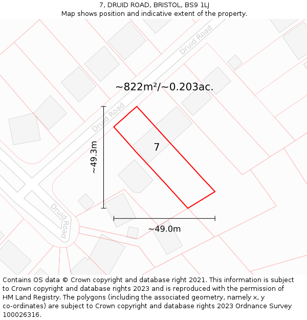 7, DRUID ROAD, BRISTOL, BS9 1LJ: Plot and title map