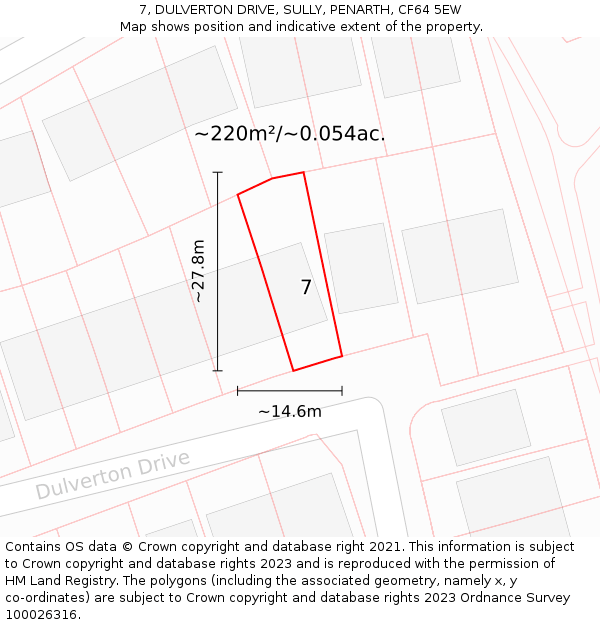 7, DULVERTON DRIVE, SULLY, PENARTH, CF64 5EW: Plot and title map