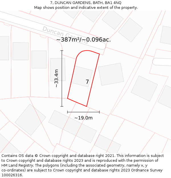 7, DUNCAN GARDENS, BATH, BA1 4NQ: Plot and title map