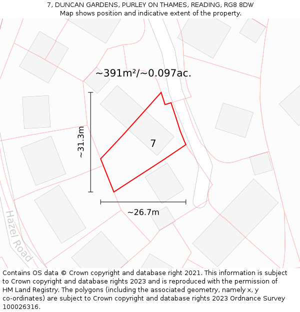 7, DUNCAN GARDENS, PURLEY ON THAMES, READING, RG8 8DW: Plot and title map