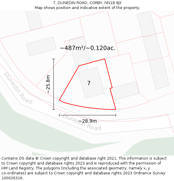 7, DUNEDIN ROAD, CORBY, NN18 9JX: Plot and title map