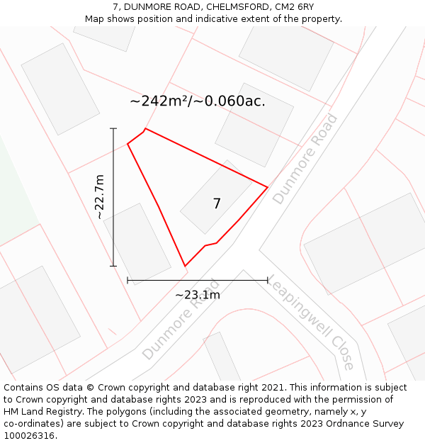 7, DUNMORE ROAD, CHELMSFORD, CM2 6RY: Plot and title map