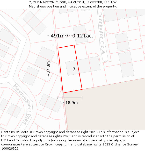 7, DUNNINGTON CLOSE, HAMILTON, LEICESTER, LE5 1DY: Plot and title map