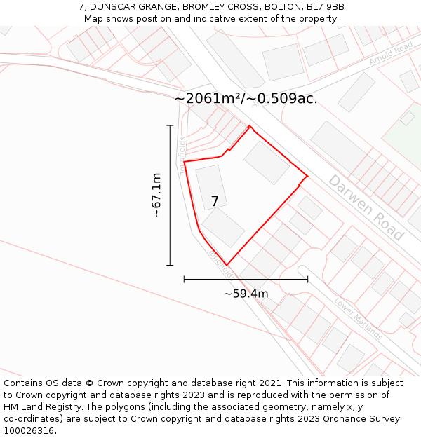 7, DUNSCAR GRANGE, BROMLEY CROSS, BOLTON, BL7 9BB: Plot and title map