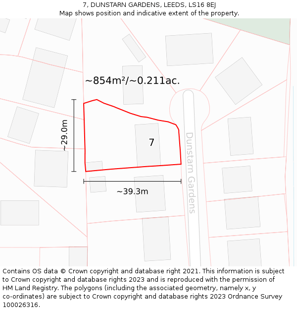 7, DUNSTARN GARDENS, LEEDS, LS16 8EJ: Plot and title map