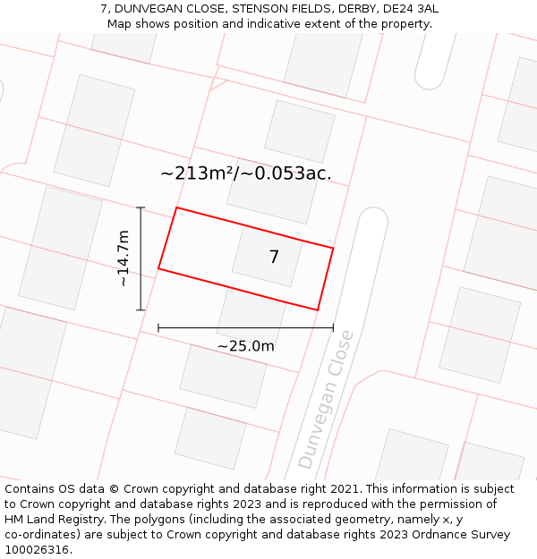 7, DUNVEGAN CLOSE, STENSON FIELDS, DERBY, DE24 3AL: Plot and title map