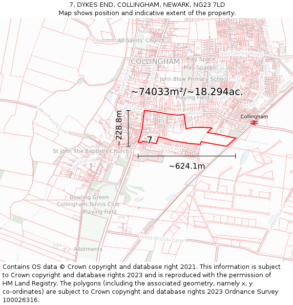 7, DYKES END, COLLINGHAM, NEWARK, NG23 7LD: Plot and title map