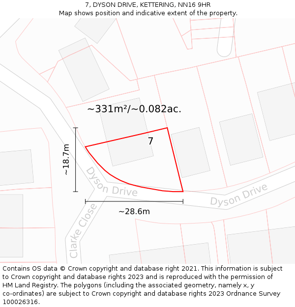 7, DYSON DRIVE, KETTERING, NN16 9HR: Plot and title map