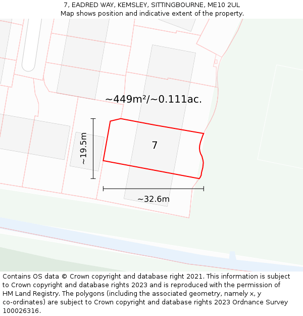 7, EADRED WAY, KEMSLEY, SITTINGBOURNE, ME10 2UL: Plot and title map